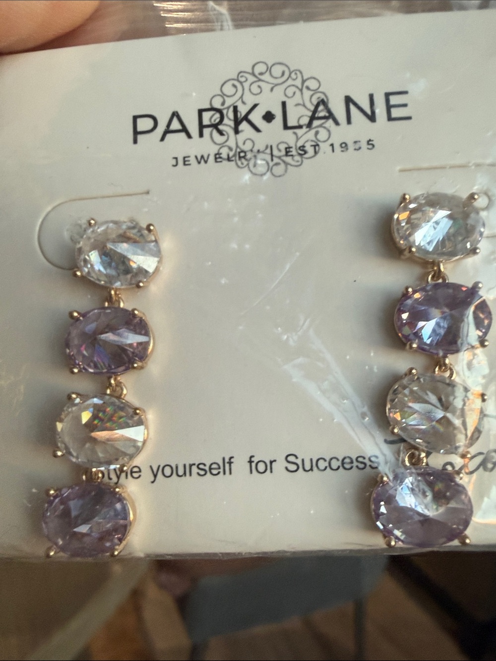 Park Lane Gold-Tone Lavender and Clear Crystal Linear Drop Earrings